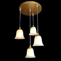Designer Touch Decorative Bronze Pendant Four Lights Pattern Glass Shade European Retro Classic
