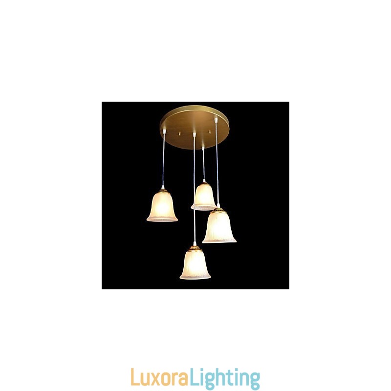 Designer Touch Decorative Bronze Pendant Four Lights Pattern Glass Shade European Retro Classic