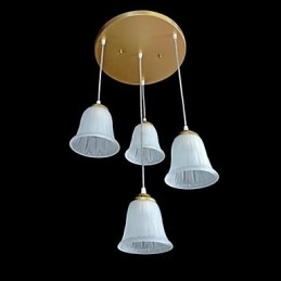 Designer Touch Decorative Bronze Pendant Four Lights Pattern Glass Shade European Retro Classic
