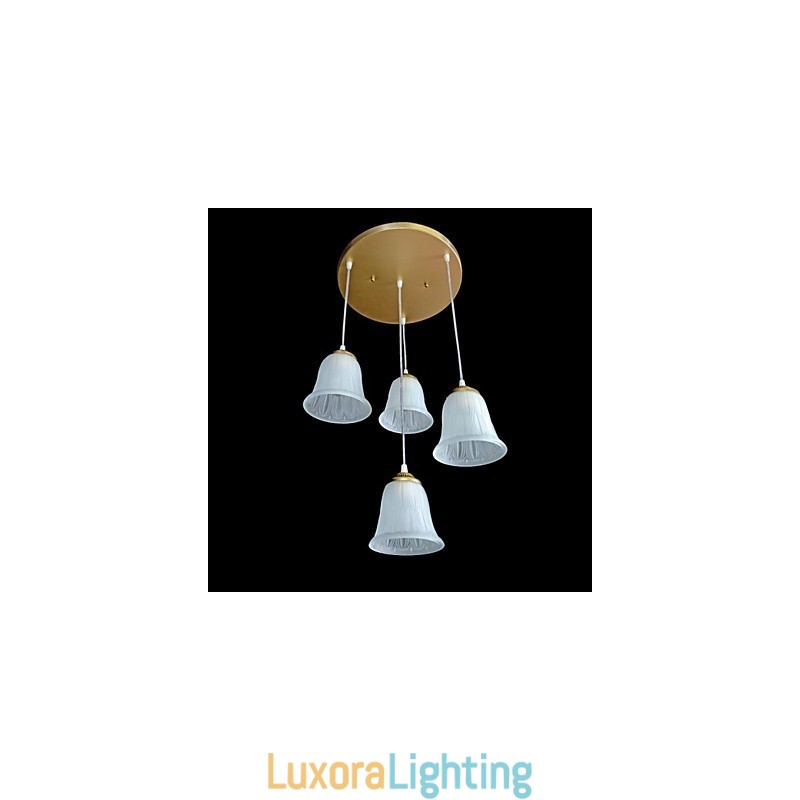 Designer Touch Decorative Bronze Pendant Four Lights Pattern Glass Shade European Retro Classic