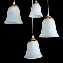 Designer Touch Decorative Bronze Pendant Four Lights Pattern Glass Shade European Retro Classic