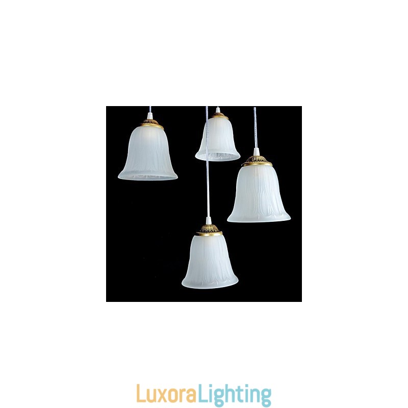 Designer Touch Decorative Bronze Pendant Four Lights Pattern Glass Shade European Retro Classic