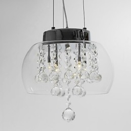 Designer Touch Decorative Artistic 4 Light Crystal Pendant Light with Glass Shade