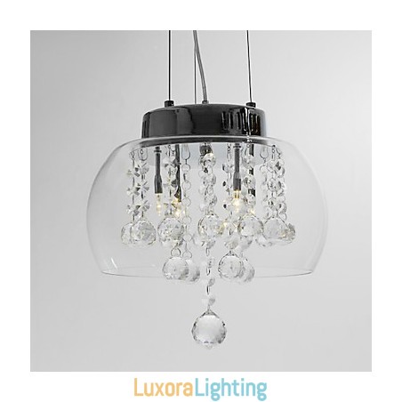 Designer Touch Decorative Artistic 4 Light Crystal Pendant Light with Glass Shade