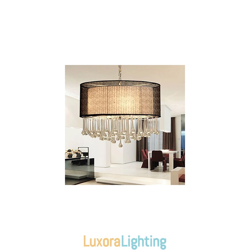 Designer Touch Decorative Contemporary Crystal 4 Light Pendant With Black Shade