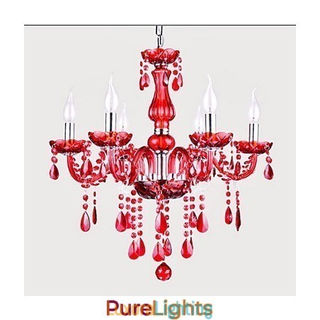 Designer Touch Decorative Chandelier Red Crystal Luxury Modern 6 Lights
