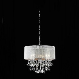 Designer Touch Decorative Modern 5 Light Crystal Pendant Light with Fabric Shade