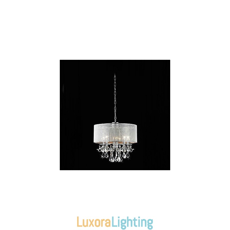 Designer Touch Decorative Modern 5 Light Crystal Pendant Light with Fabric Shade