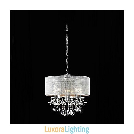 Designer Touch Decorative Modern 5 Light Crystal Pendant Light with Fabric Shade