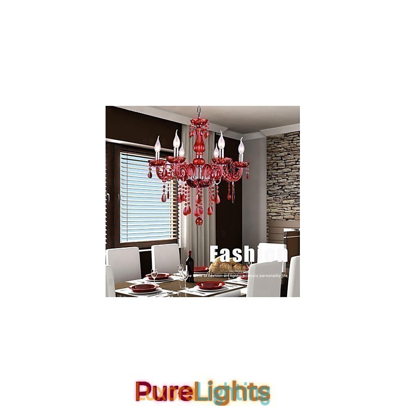 Designer Touch Decorative Chandelier Red Crystal Luxury Modern 6 Lights