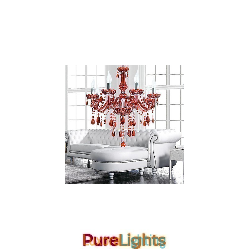 Designer Touch Decorative Chandelier Red Crystal Luxury Modern 6 Lights
