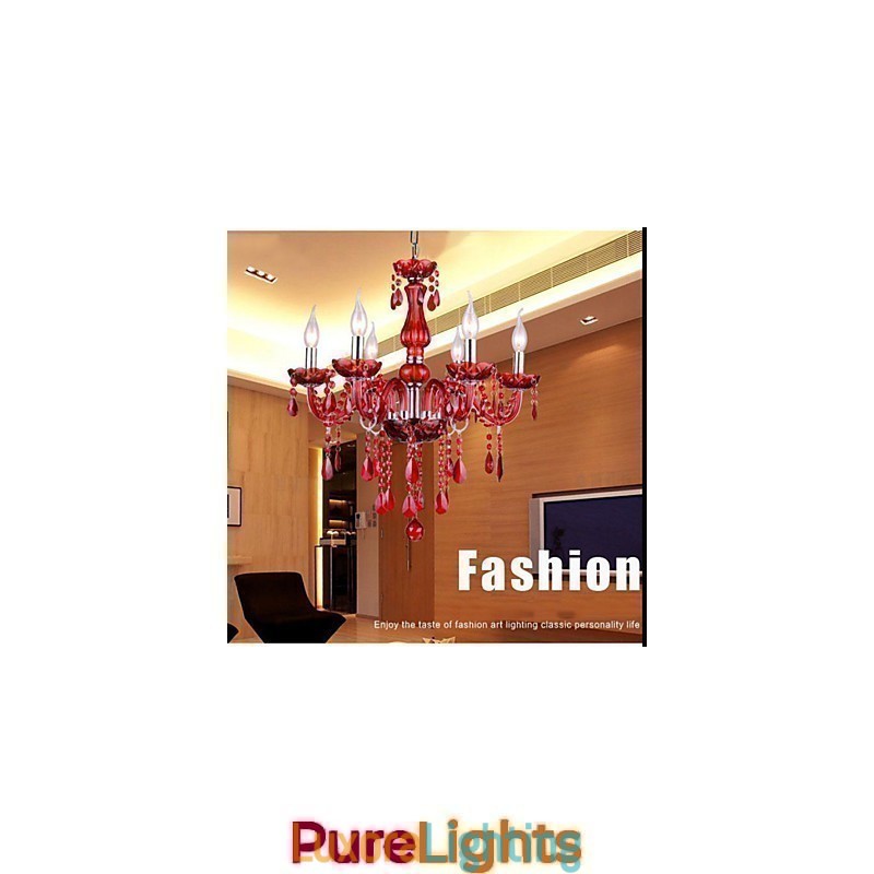 Designer Touch Decorative Chandelier Red Crystal Luxury Modern 6 Lights
