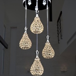 Designer Touch Decorative 4 Heads Pendant Light Crystal Modern Contemporary Metal