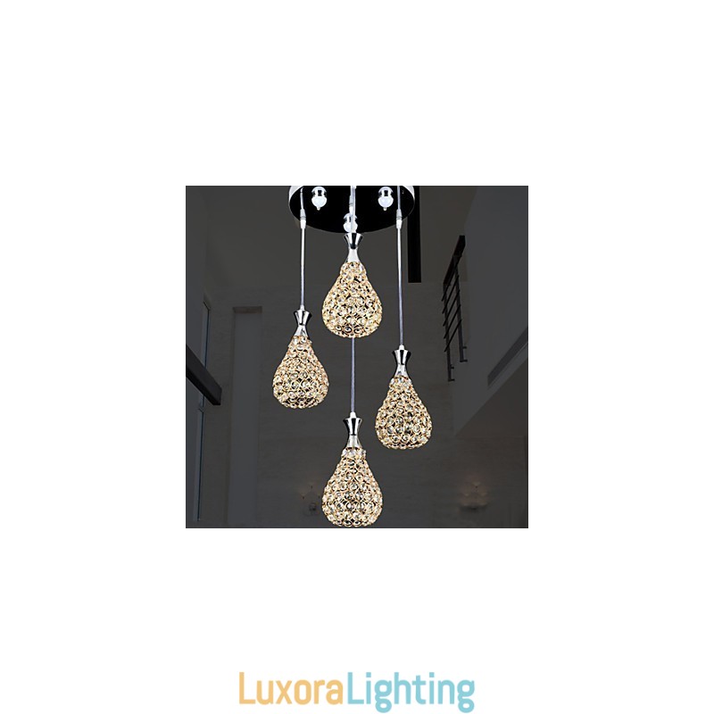 Designer Touch Decorative 4 Heads Pendant Light Crystal Modern Contemporary Metal