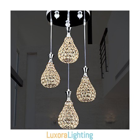 Designer Touch Decorative 4 Heads Pendant Light Crystal Modern Contemporary Metal