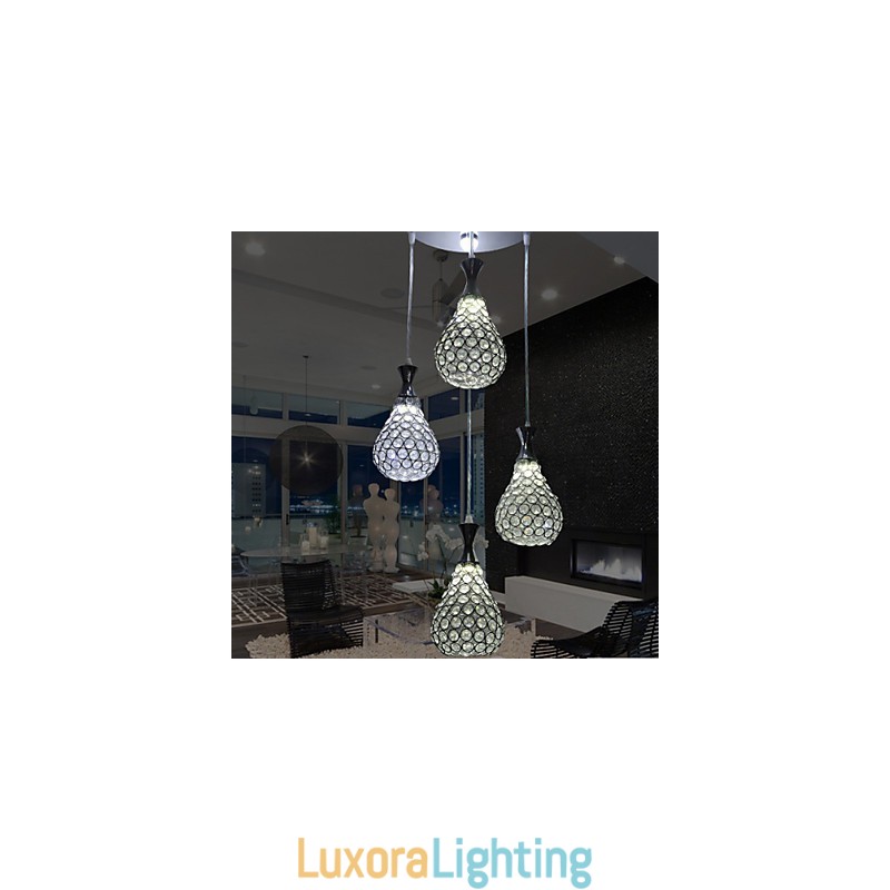 Designer Touch Decorative 4 Heads Pendant Light Crystal Modern Contemporary Metal