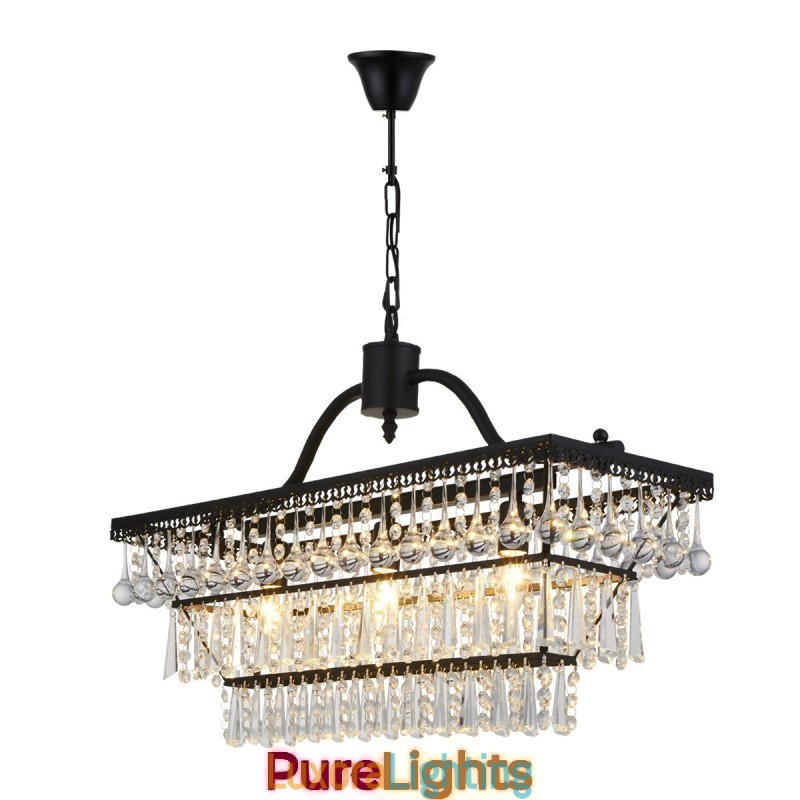 Designer Touch Decorative 3 Tiers Rectangle Traditional Classic Crystal Metal Chandelier for