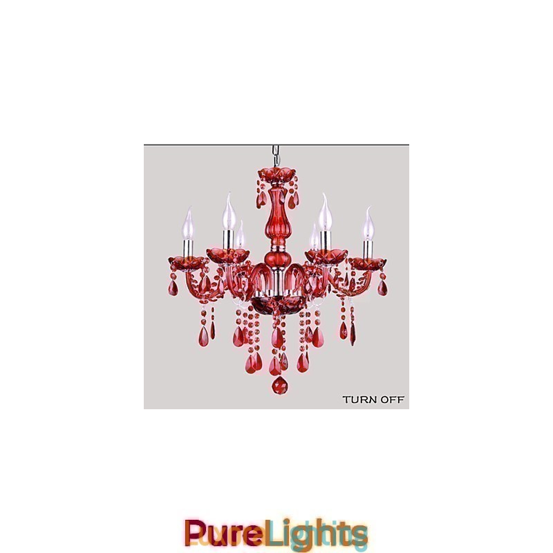 Designer Touch Decorative Chandelier Red Crystal Luxury Modern 6 Lights