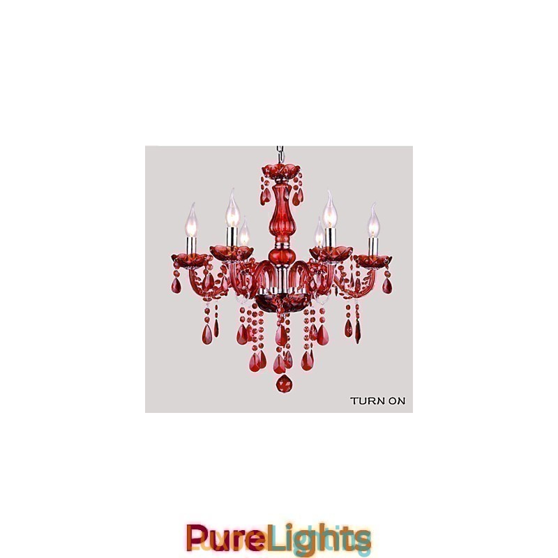 Designer Touch Decorative Chandelier Red Crystal Luxury Modern 6 Lights