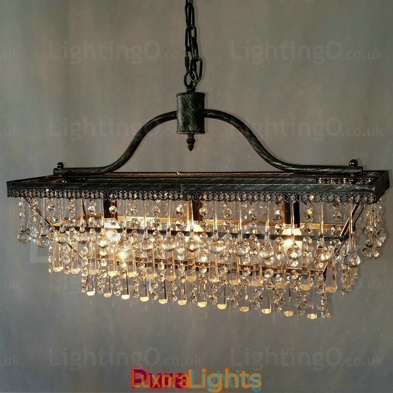 Designer Touch Decorative 3 Tiers Rectangle Traditional Classic Crystal Metal Chandelier for