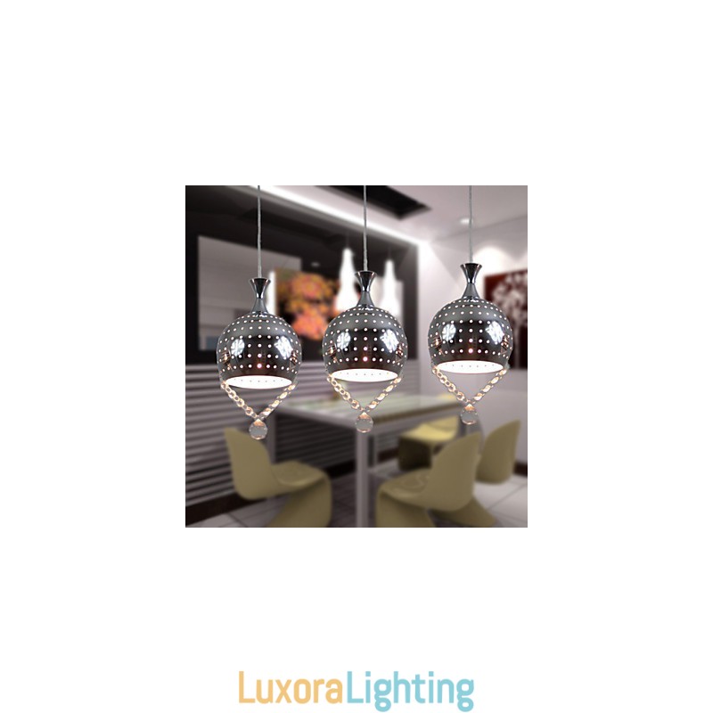 Designer Touch Decorative 3 Heads Pendant Light Crystal Modern Contemporary Metal