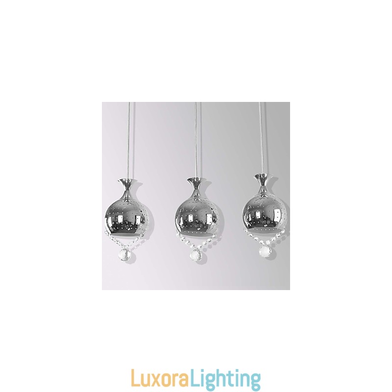 Designer Touch Decorative 3 Heads Pendant Light Crystal Modern Contemporary Metal