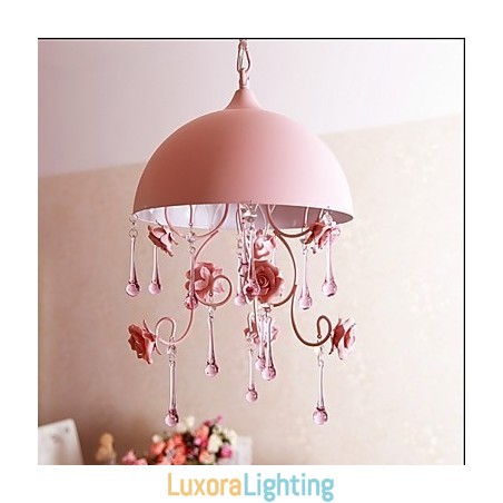 Designer Touch Decorative A Small Pink Rose Garden Chandelier Lamp Iron Princess