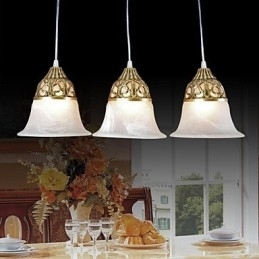 Designer Touch Decorative Bronze Pendant Three Lights Moire Glass European Classic