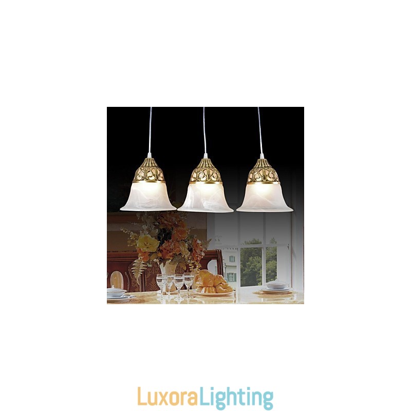 Designer Touch Decorative Bronze Pendant Three Lights Moire Glass European Classic