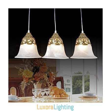 Designer Touch Decorative Bronze Pendant Three Lights Moire Glass European Classic