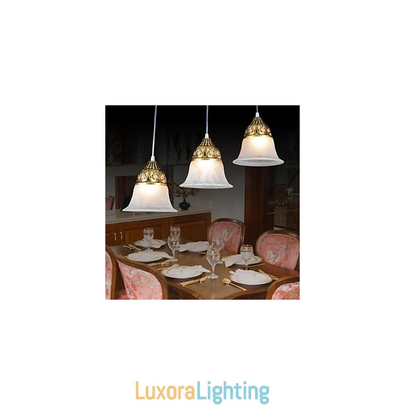 Designer Touch Decorative Bronze Pendant Three Lights Moire Glass European Classic