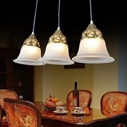 Designer Touch Decorative Bronze Pendant Three Lights Moire Glass European Classic