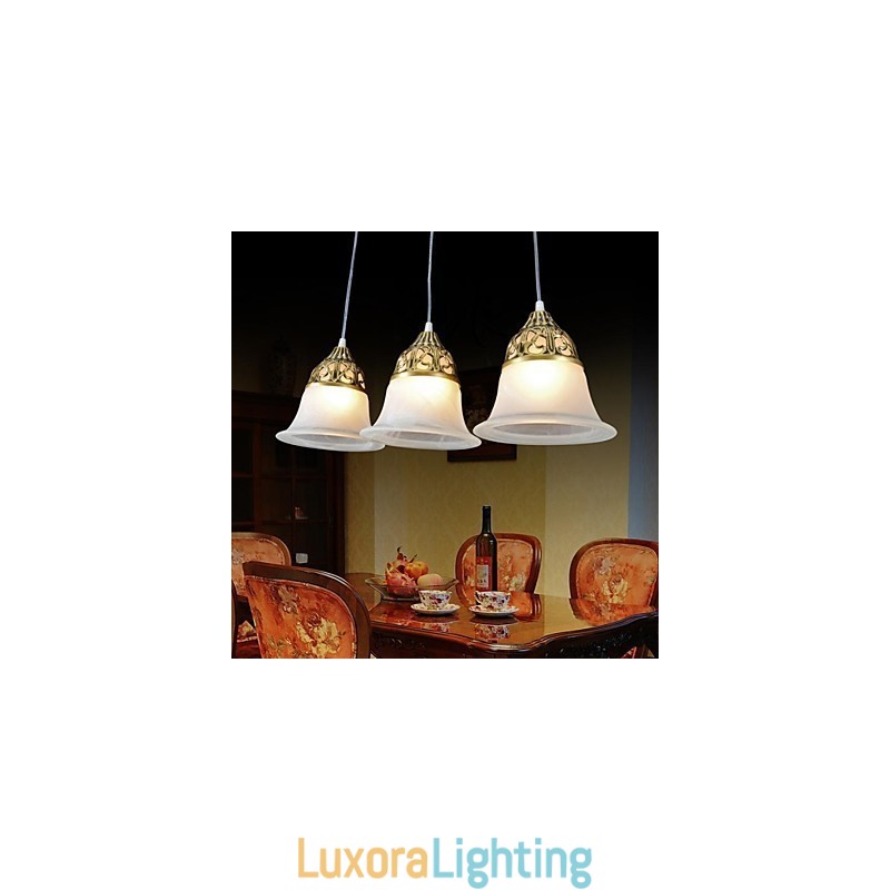 Designer Touch Decorative Bronze Pendant Three Lights Moire Glass European Classic
