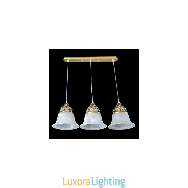 Designer Touch Decorative Bronze Pendant Three Lights Moire Glass European Classic