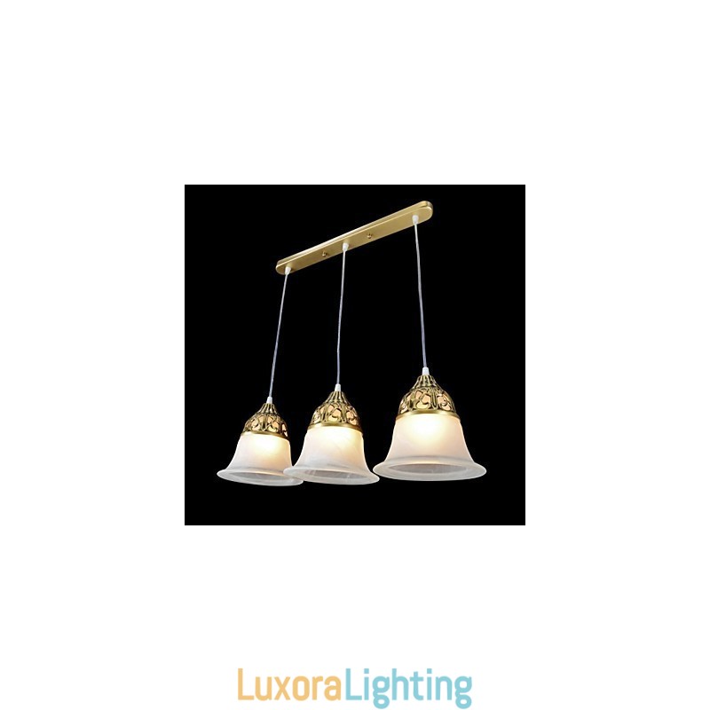Designer Touch Decorative Bronze Pendant Three Lights Moire Glass European Classic