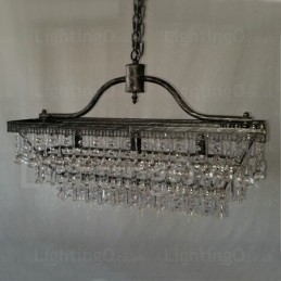 Designer Touch Decorative 3 Tiers Rectangle Traditional Classic Crystal Metal Chandelier for