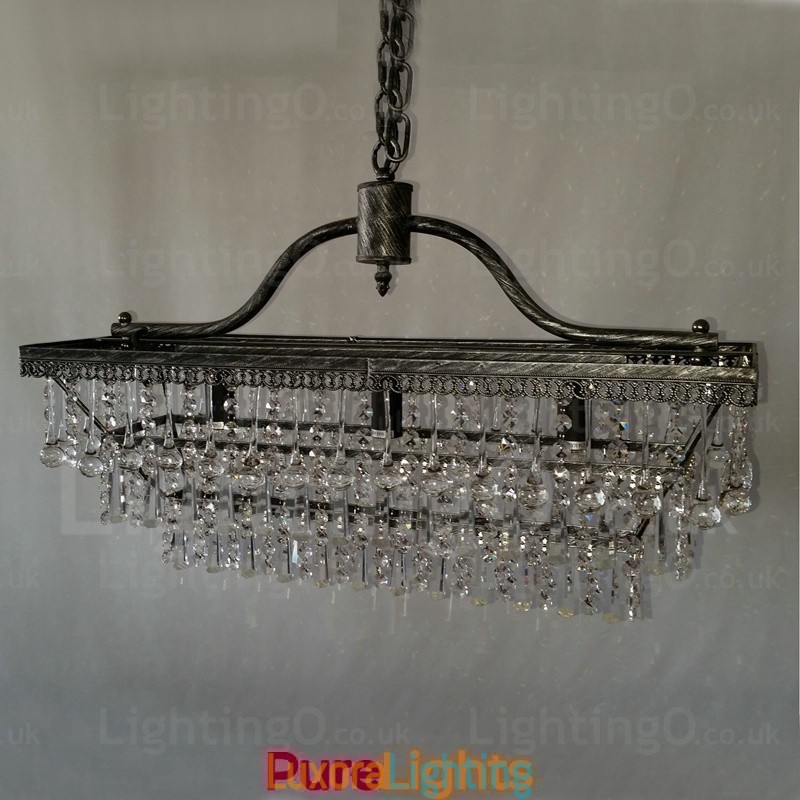 Designer Touch Decorative 3 Tiers Rectangle Traditional Classic Crystal Metal Chandelier for