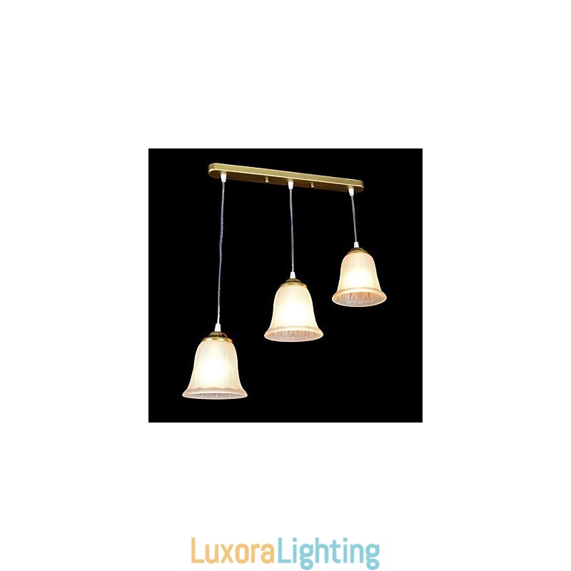 Designer Touch Decorative Bronze Pendant Three Lights Pattern Glass Shade European Retro Classic