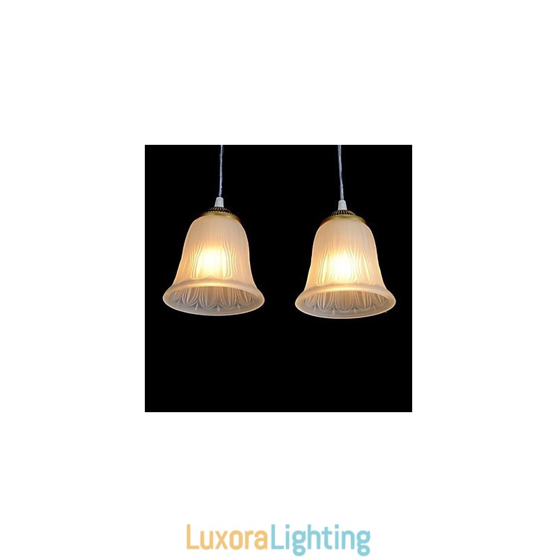 Designer Touch Decorative Bronze Pendant Three Lights Pattern Glass Shade European Retro Classic