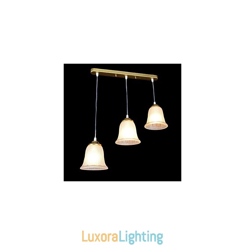 Designer Touch Decorative Bronze Pendant Three Lights Pattern Glass Shade European Retro Classic