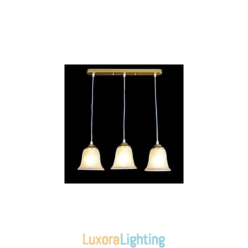 Designer Touch Decorative Bronze Pendant Three Lights Pattern Glass Shade European Retro Classic