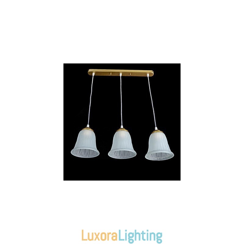 Designer Touch Decorative Bronze Pendant Three Lights Pattern Glass Shade European Retro Classic
