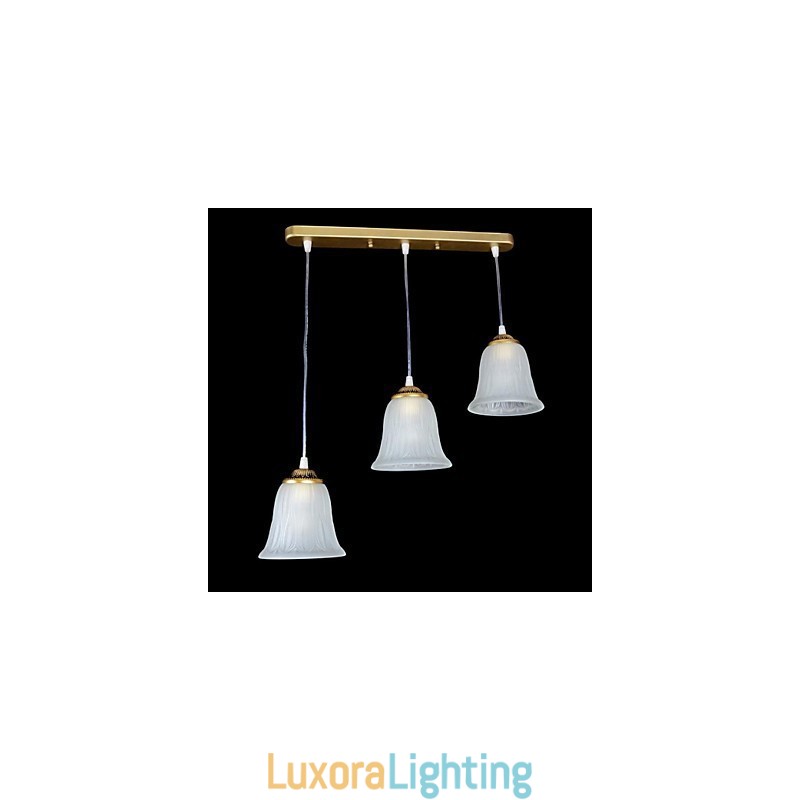 Designer Touch Decorative Bronze Pendant Three Lights Pattern Glass Shade European Retro Classic