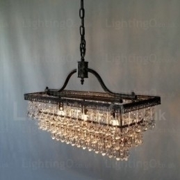 Designer Touch Decorative 3 Tiers Rectangle Traditional Classic Crystal Metal Chandelier for