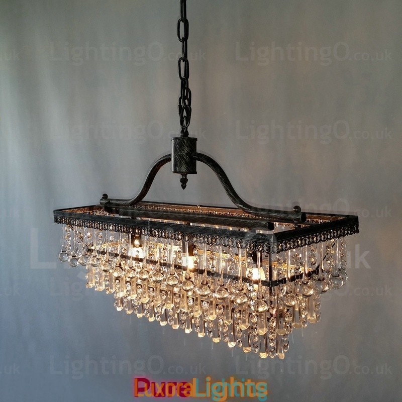 Designer Touch Decorative 3 Tiers Rectangle Traditional Classic Crystal Metal Chandelier for