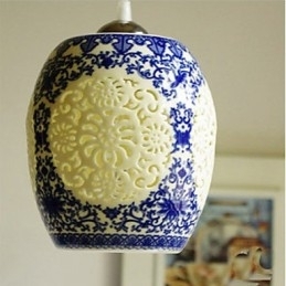 Designer Touch Decorative Retro Ceramic lamp lamp Stairs Blue Single Head Chandelier Creative