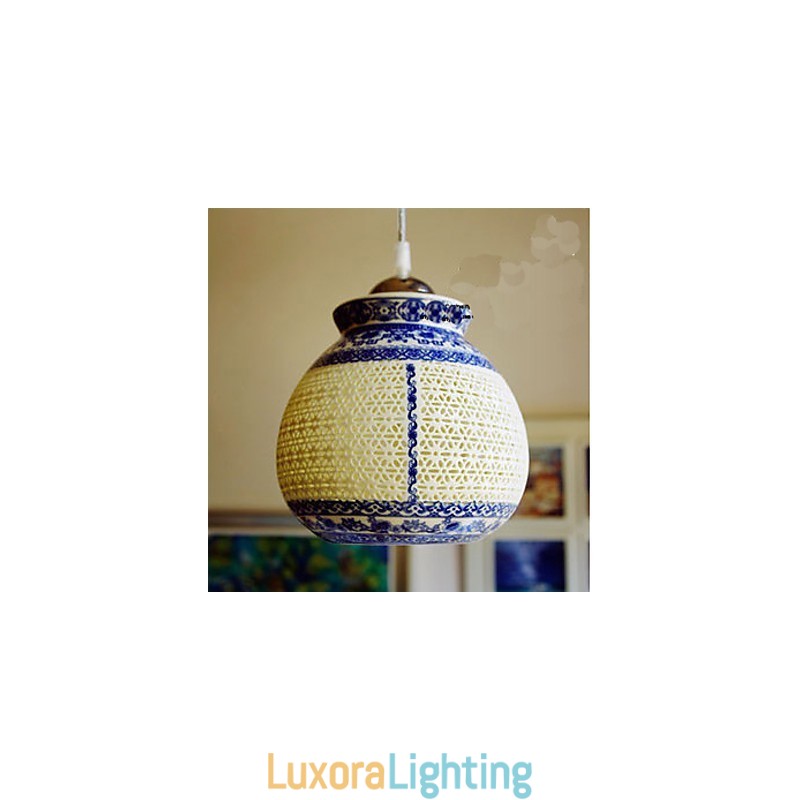Designer Touch Decorative Retro Ceramic lamp lamp Stairs Blue Single Head Chandelier Creative