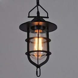 Designer Touch Decorative Medium Vintage Black Cage Shape Glass And Metal Cover Pendant Light