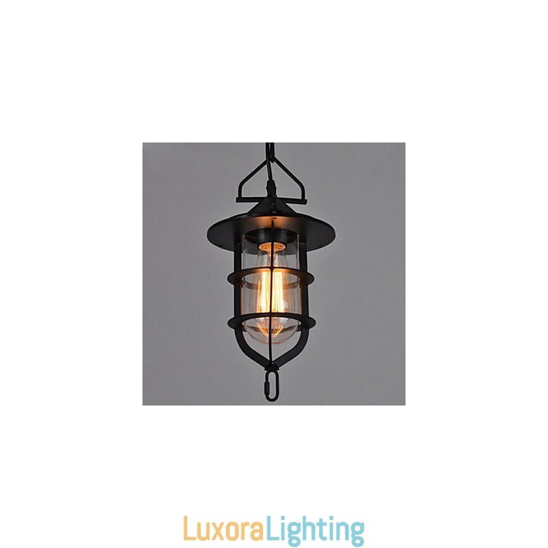 Designer Touch Decorative Medium Vintage Black Cage Shape Glass And Metal Cover Pendant Light