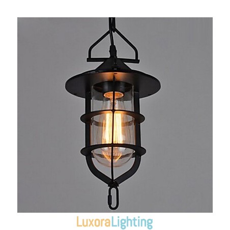 Designer Touch Decorative Medium Vintage Black Cage Shape Glass And Metal Cover Pendant Light